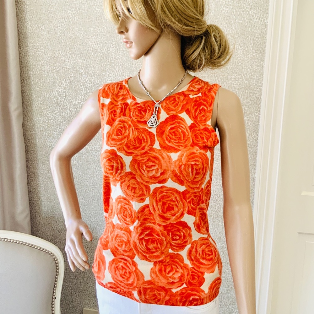 YSL silk cashmere orange floral top sweater M